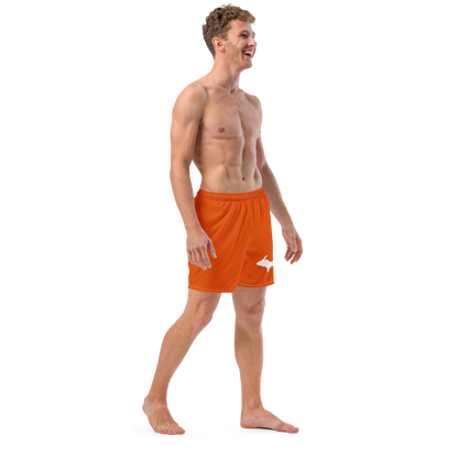 Michigan Upper Peninsula Men's Swim Trunks (w/ UP Outline ) | Maple Leaf Orange