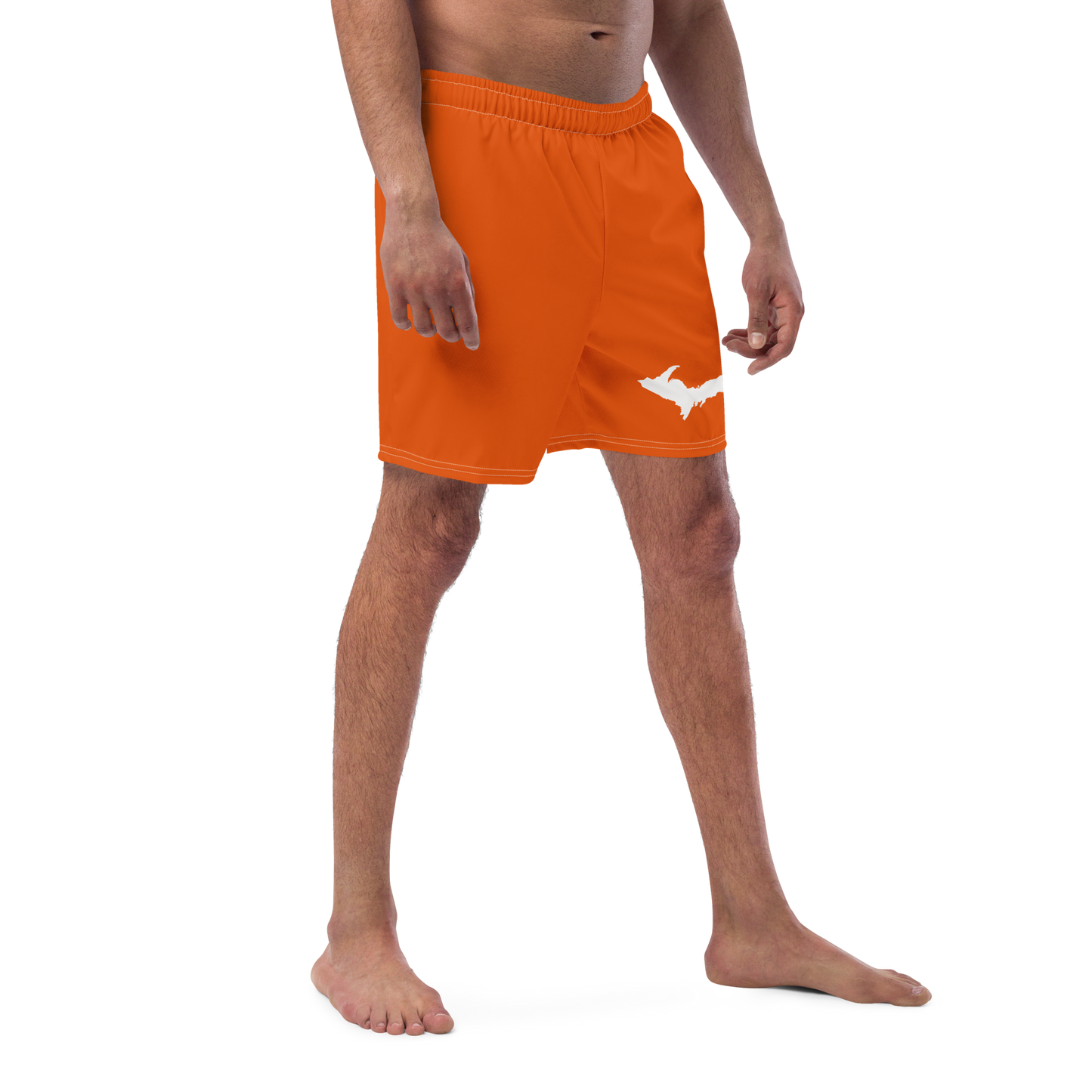 Michigan Upper Peninsula Men's Swim Trunks (w/ UP Outline ) | Maple Leaf Orange