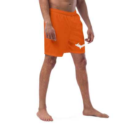 Michigan Upper Peninsula Men's Swim Trunks (w/ UP Outline ) | Maple Leaf Orange