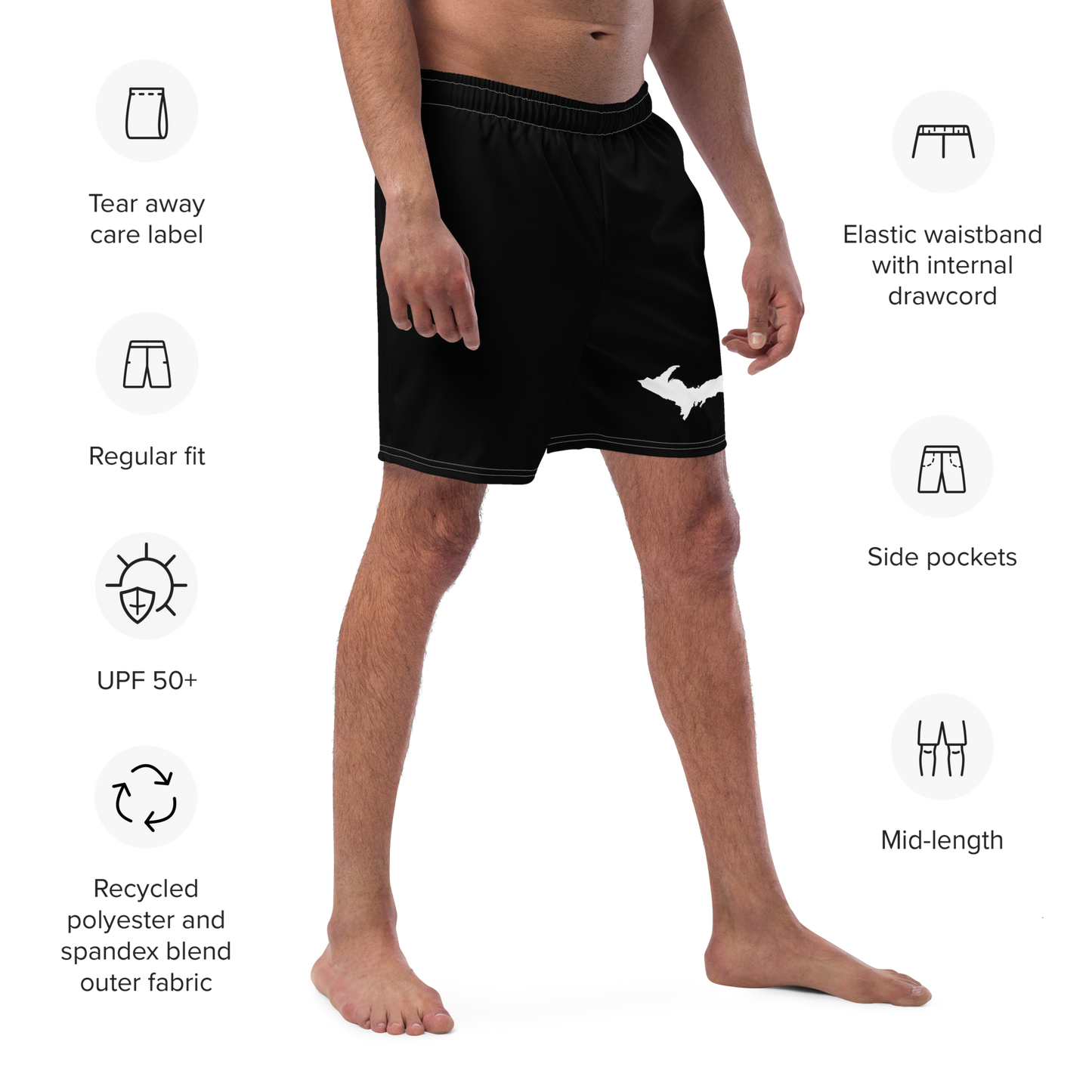 Michigan Upper Peninsula Men's Swim Trunks (w/ UP Outline ) | Black