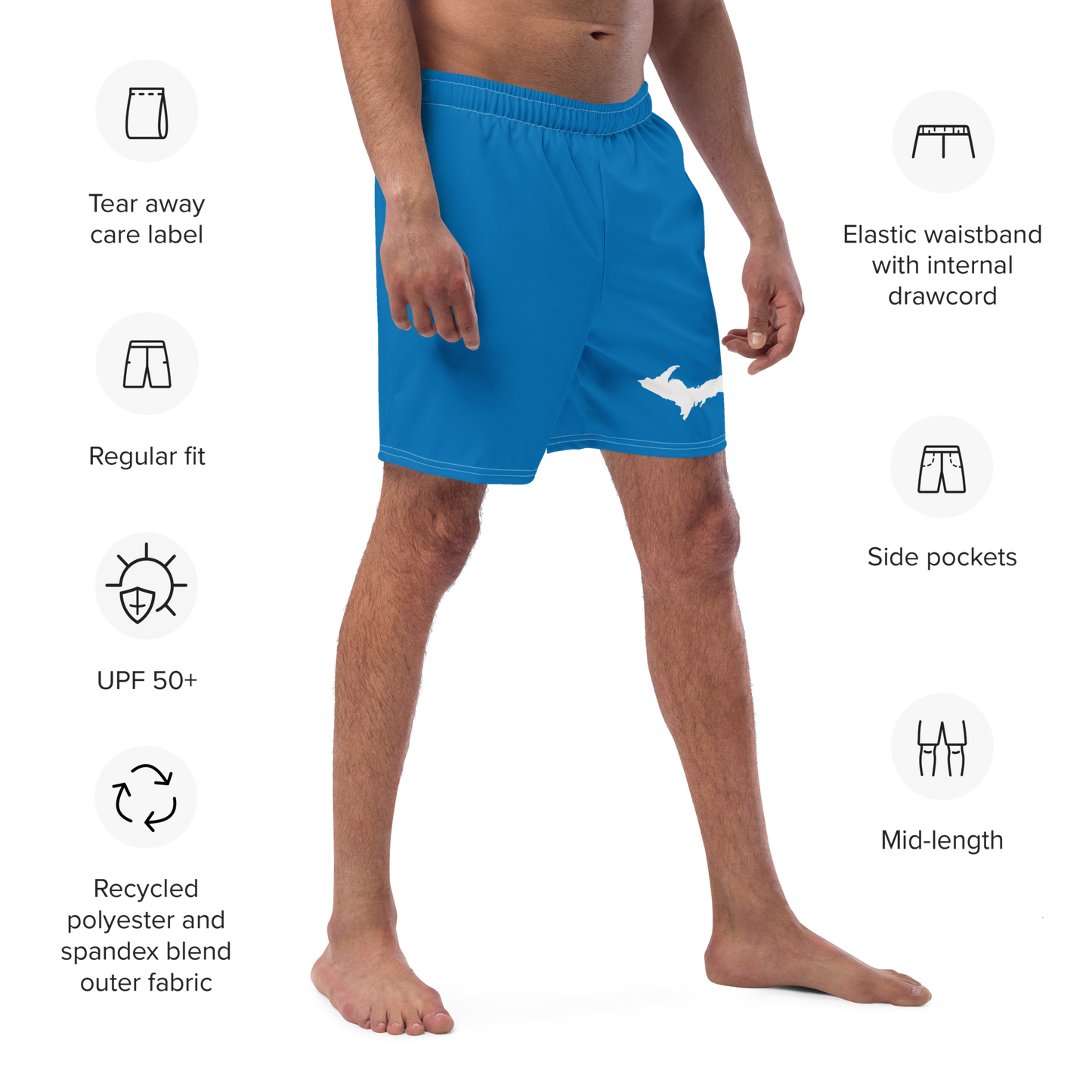 Michigan Upper Peninsula Men's Swim Trunks (w/ UP Outline ) | Azure