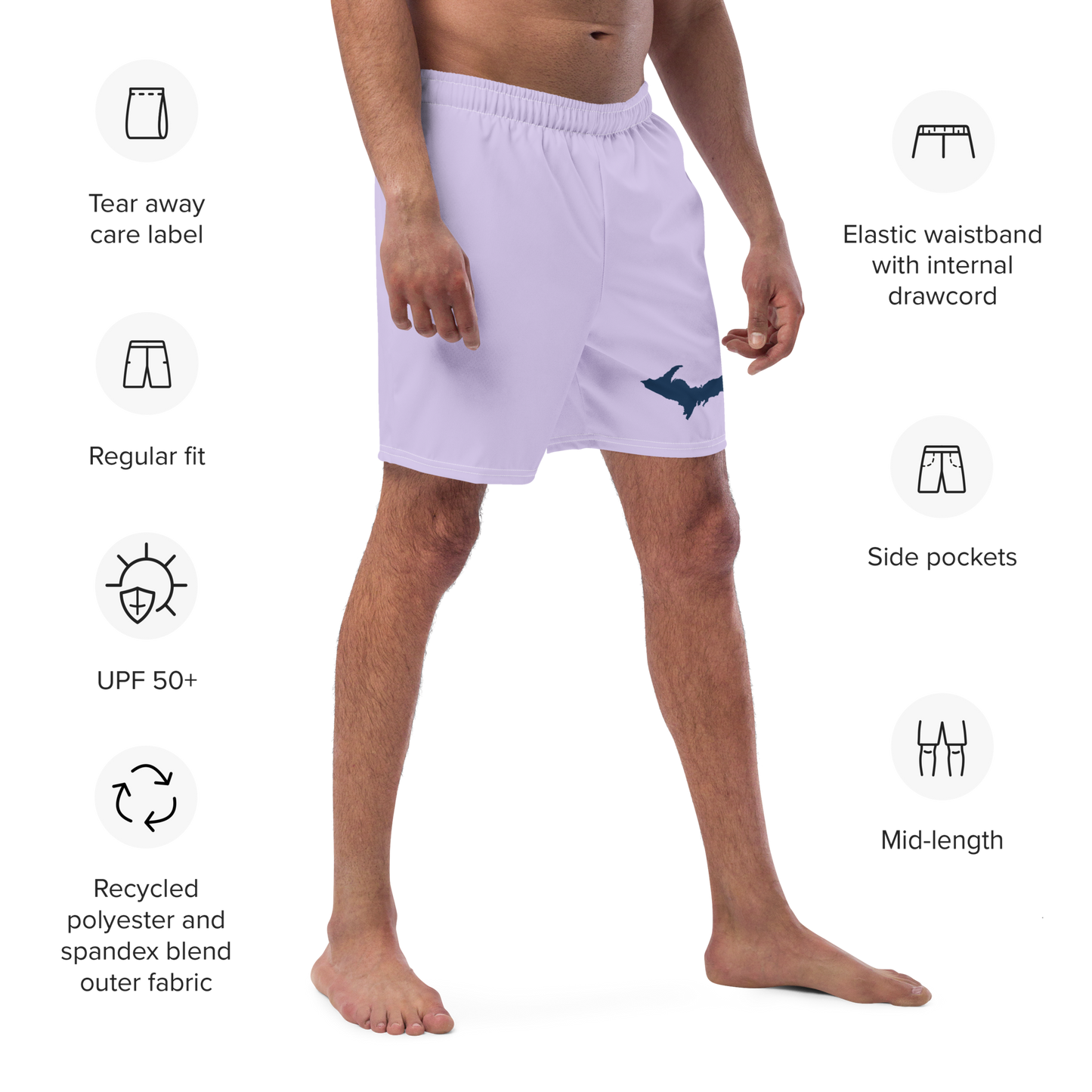 Michigan Upper Peninsula Men's Swim Trunks (w/ UP Outline ) | Lavender