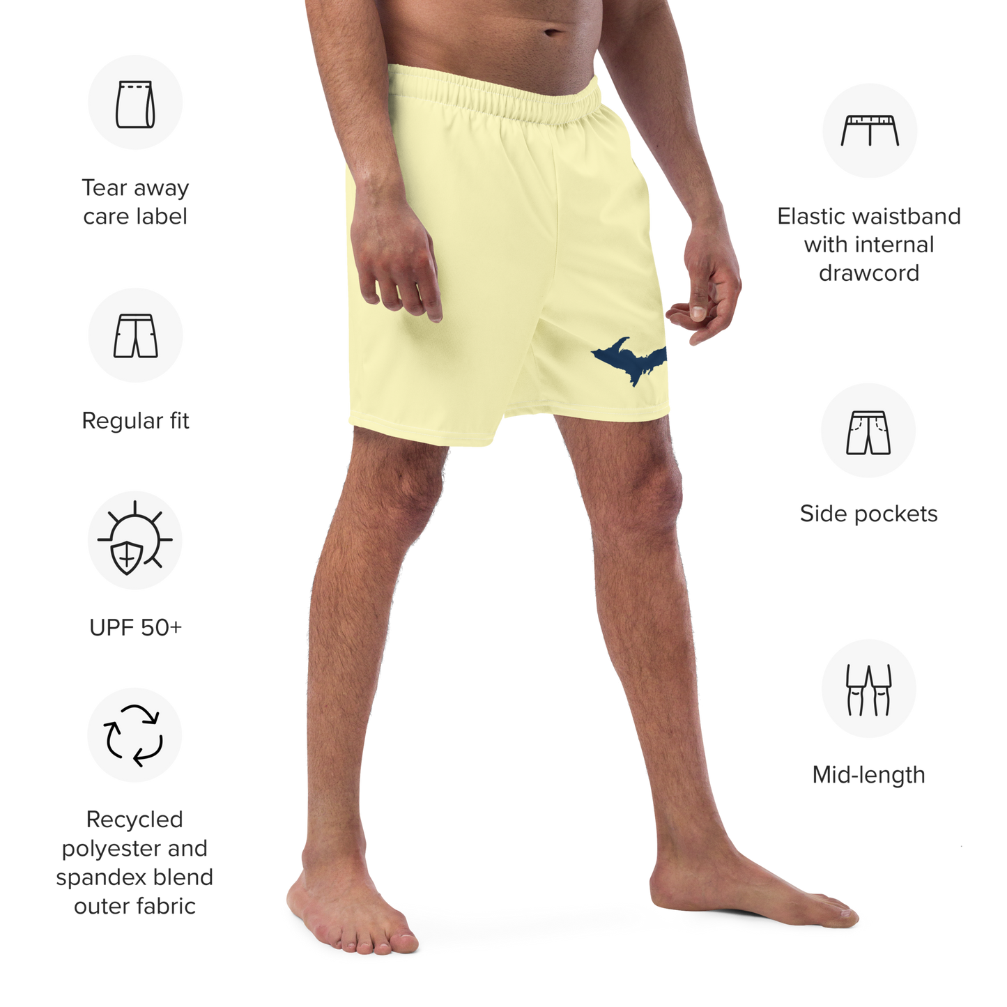 Michigan Upper Peninsula Men's Swim Trunks (w/ UP Outline ) | Canary Yellow