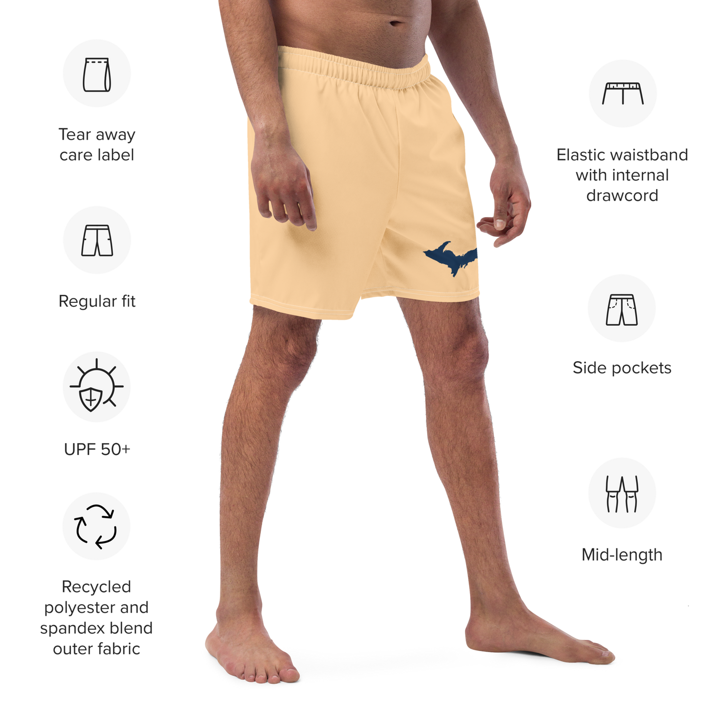 Michigan Upper Peninsula Men's Swim Trunks (w/ UP Outline) | Pale Apricot