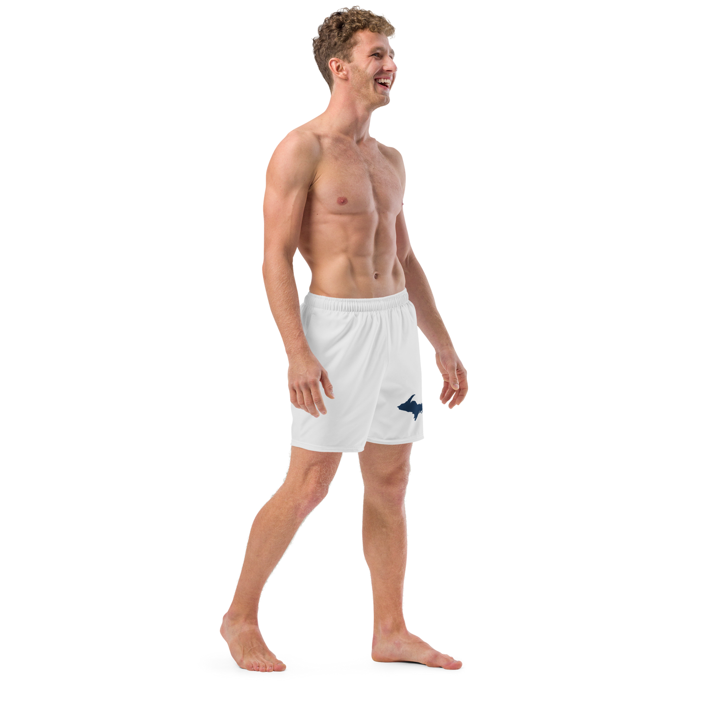 Michigan Upper Peninsula Men's Swim Trunks (w/ UP Outline) | Birch Bark White