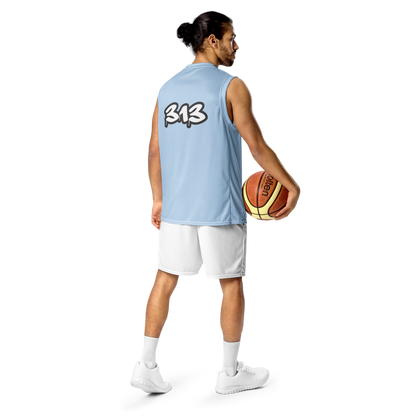 'Detroit 313' Basketball Jersey (Tag Edition) | Unisex - Light Blue