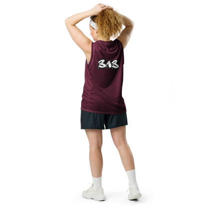 'Detroit 313' Basketball Jersey (Tag Edition) | Unisex - Old Mission Burgundy