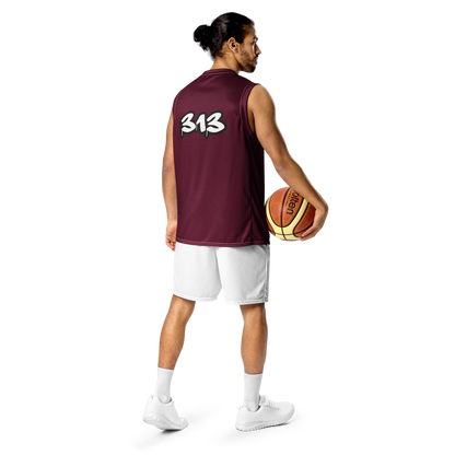 'Detroit 313' Basketball Jersey (Tag Edition) | Unisex - Old Mission Burgundy