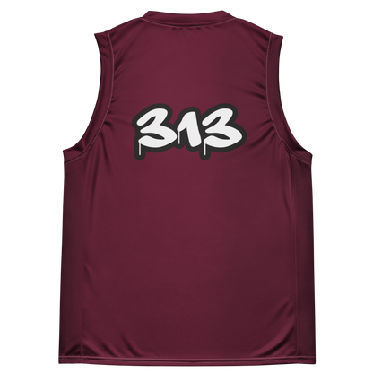 'Detroit 313' Basketball Jersey (Tag Edition) | Unisex - Old Mission Burgundy