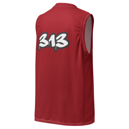 'Detroit 313' Basketball Jersey (Tag Edition) | Unisex - Thimbleberry Red