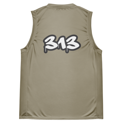 'Detroit 313' Basketball Jersey (Tag Edition) | Unisex - Petoskey Stone Beige