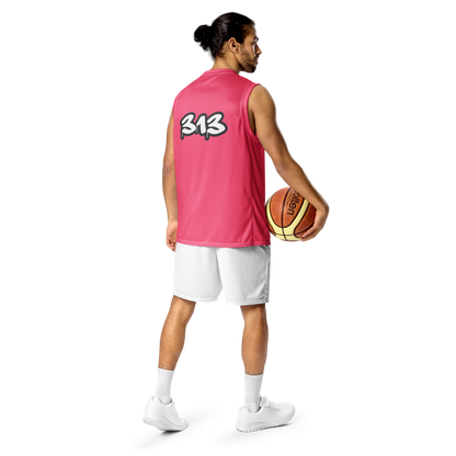 'Detroit 313' Basketball Jersey (Tag Edition) | Unisex - Rhodochrosite Pink