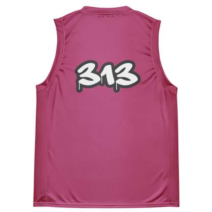 'Detroit 313' Basketball Jersey (Tag Edition) | Unisex - Apple Blossom Red