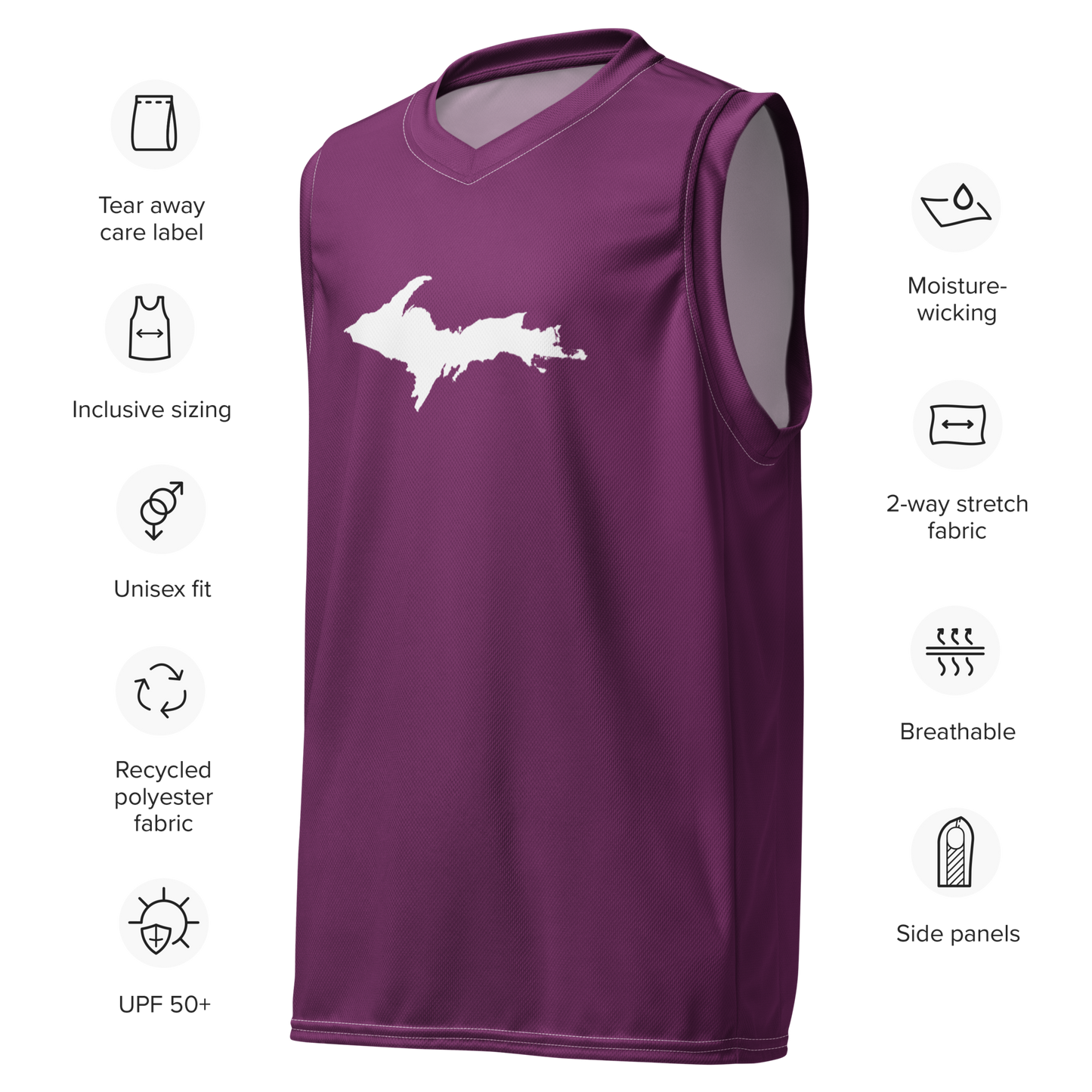 Michigan Upper Peninsula Basketball Jersey (w/ UP Outline) | Unisex - Tyrian Purple