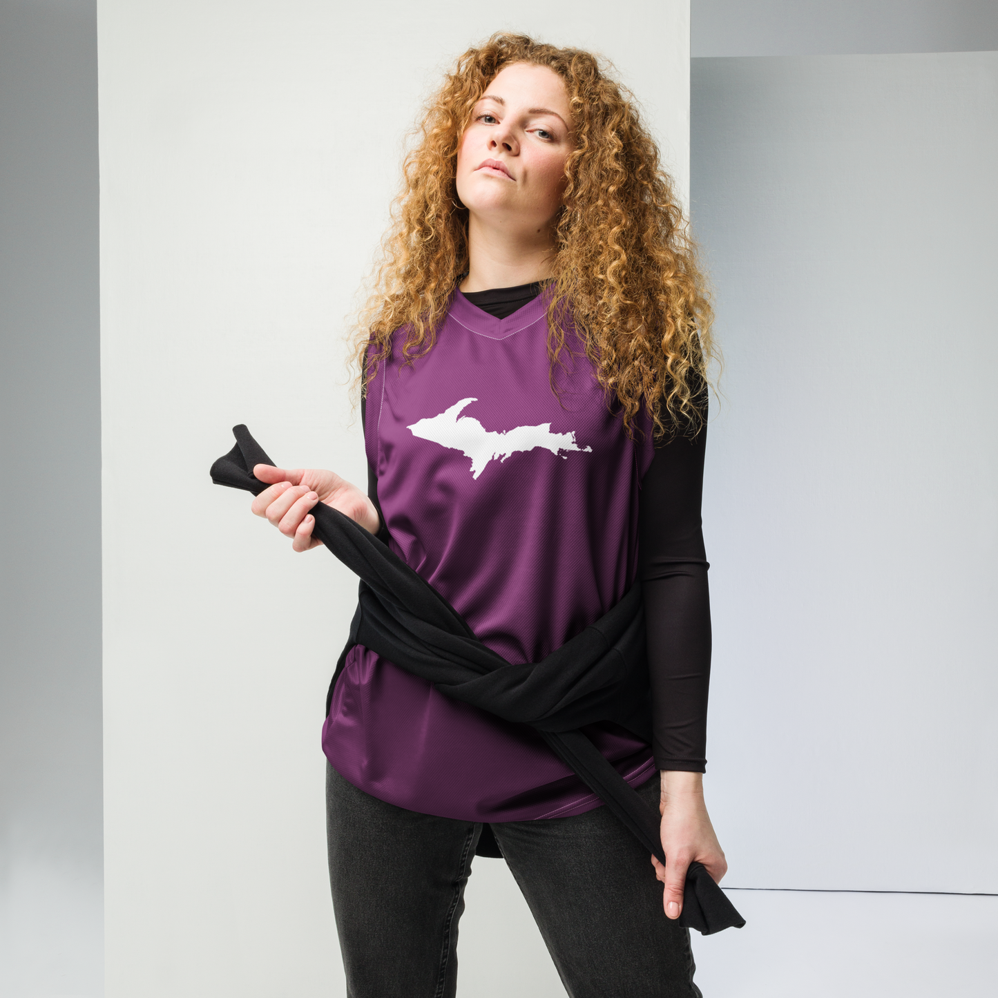 Michigan Upper Peninsula Basketball Jersey (w/ UP Outline) | Unisex - Tyrian Purple