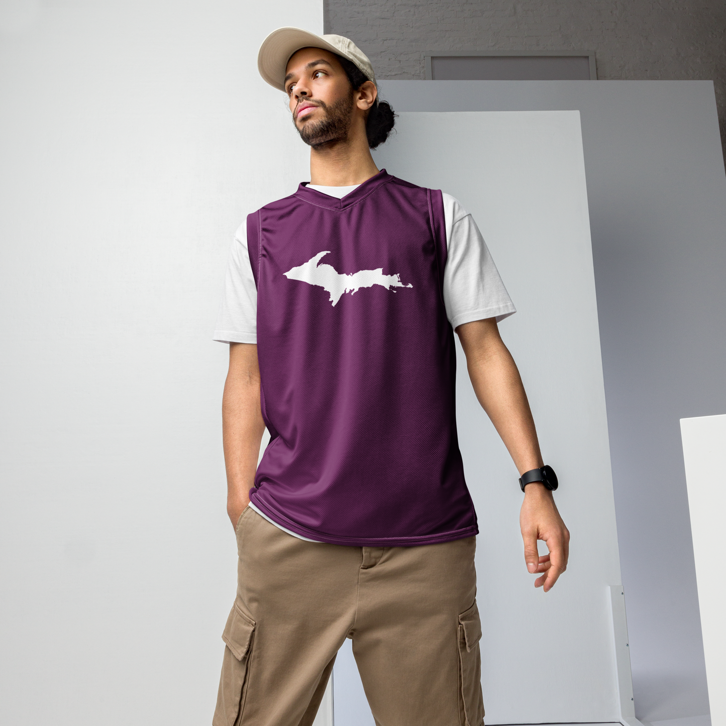 Michigan Upper Peninsula Basketball Jersey (w/ UP Outline) | Unisex - Tyrian Purple