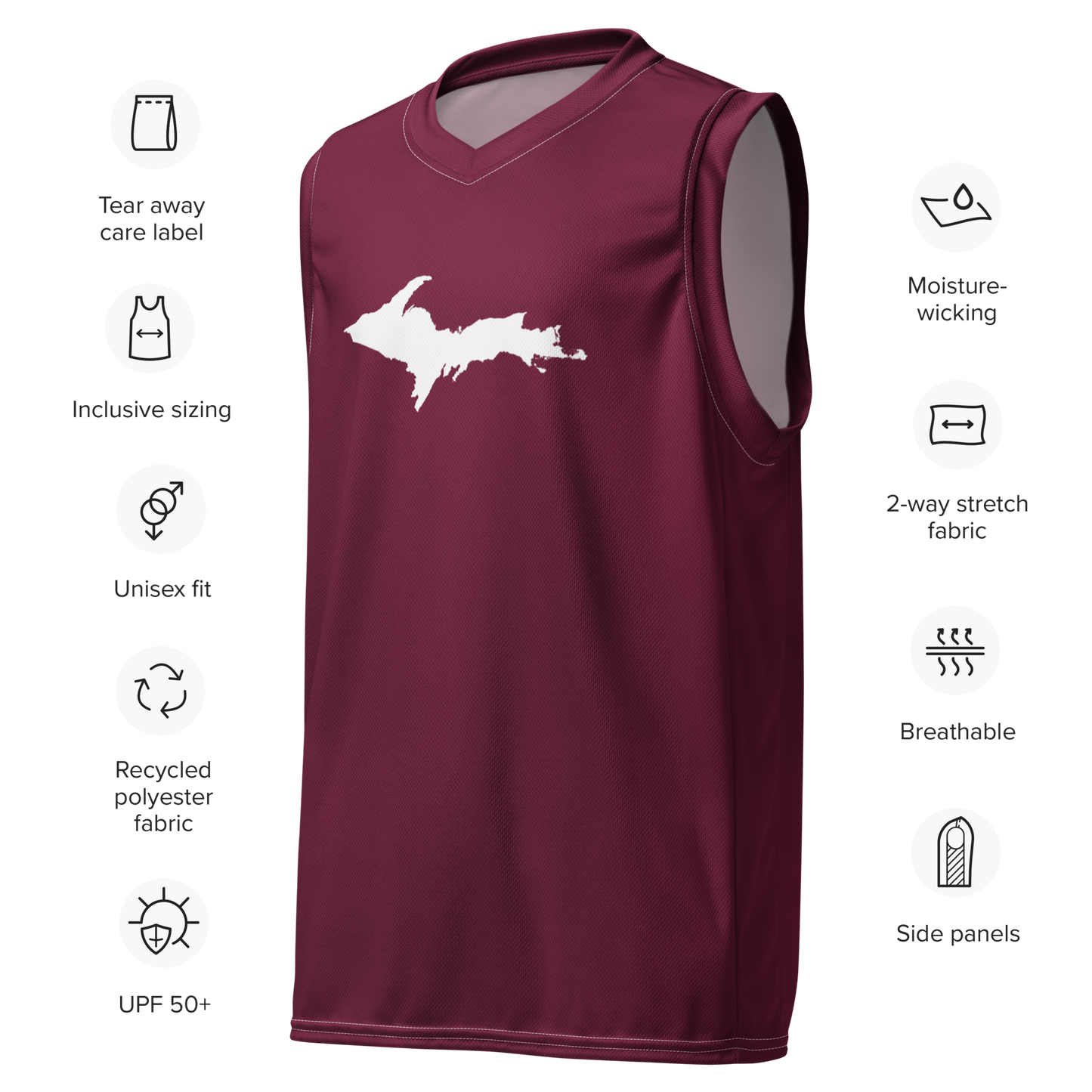 Michigan Upper Peninsula Basketball Jersey (w/ UP Outline) | Unisex - Old Mission Burgundy