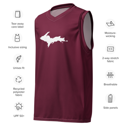 Michigan Upper Peninsula Basketball Jersey (w/ UP Outline) | Unisex - Old Mission Burgundy