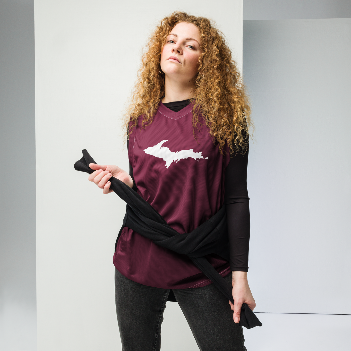 Michigan Upper Peninsula Basketball Jersey (w/ UP Outline) | Unisex - Old Mission Burgundy