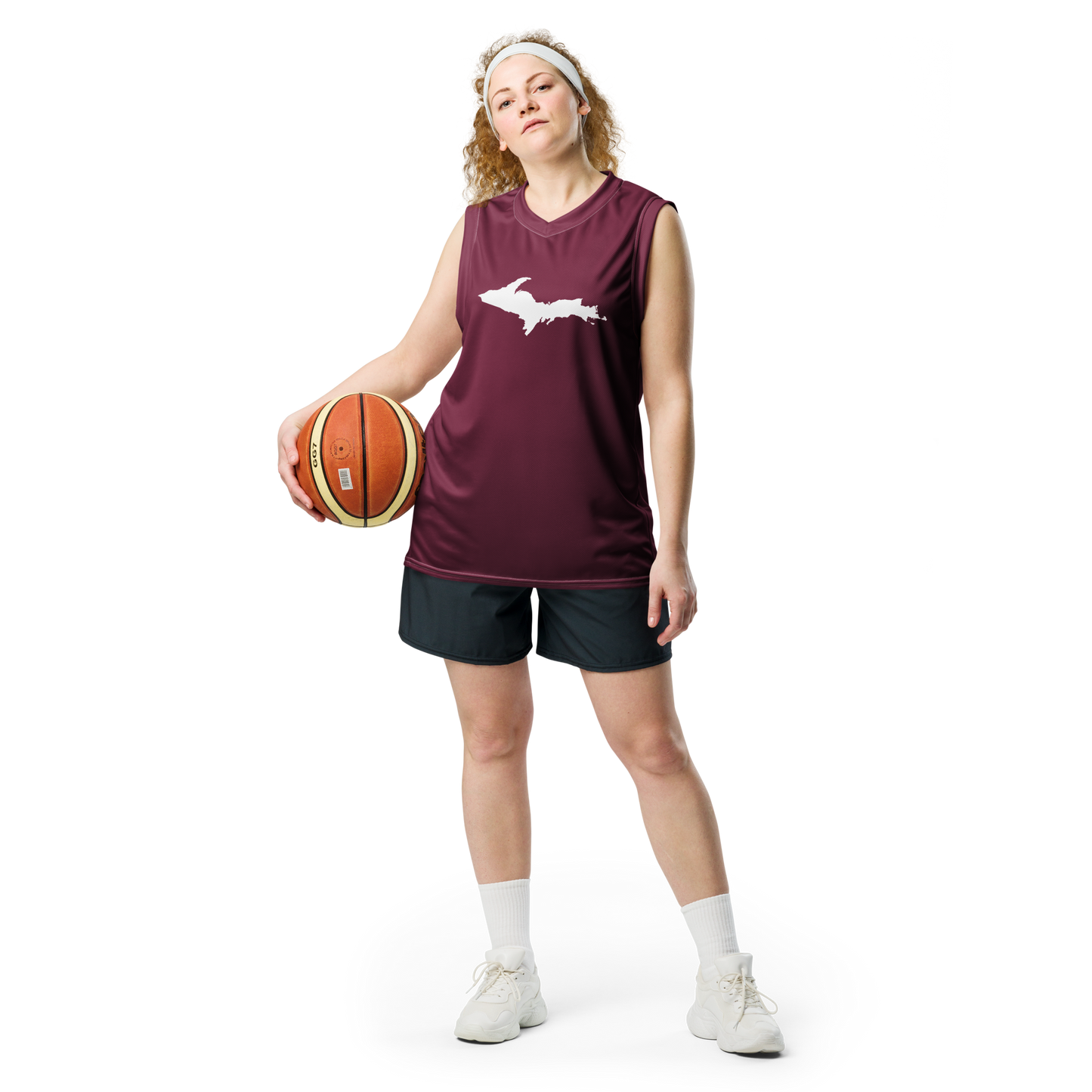 Michigan Upper Peninsula Basketball Jersey (w/ UP Outline) | Unisex - Old Mission Burgundy