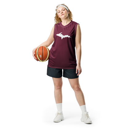 Michigan Upper Peninsula Basketball Jersey (w/ UP Outline) | Unisex - Old Mission Burgundy