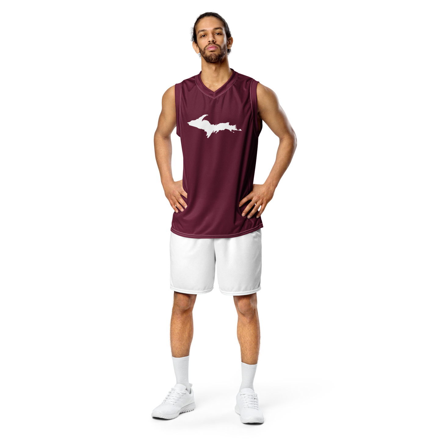 Michigan Upper Peninsula Basketball Jersey (w/ UP Outline) | Unisex - Old Mission Burgundy