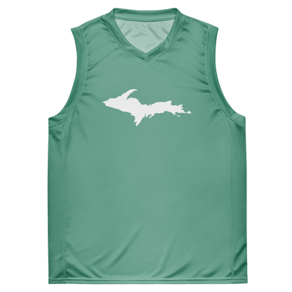 Michigan Upper Peninsula Basketball Jersey ( w/ UP Outline) | Unisex - Metallic Mint Green