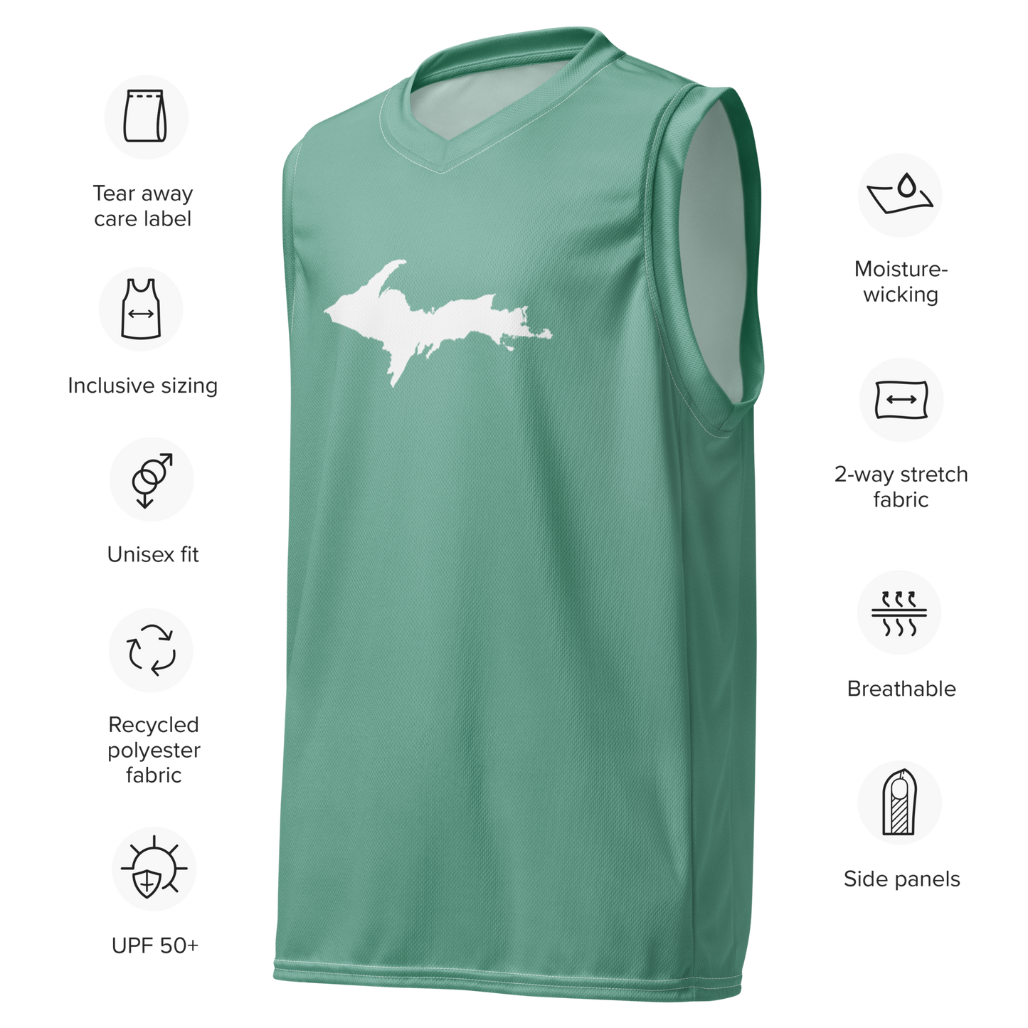 Michigan Upper Peninsula Basketball Jersey ( w/ UP Outline) | Unisex - Metallic Mint Green