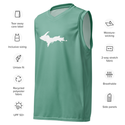 Michigan Upper Peninsula Basketball Jersey ( w/ UP Outline) | Unisex - Metallic Mint Green