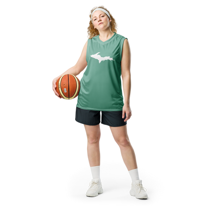 Michigan Upper Peninsula Basketball Jersey ( w/ UP Outline) | Unisex - Metallic Mint Green