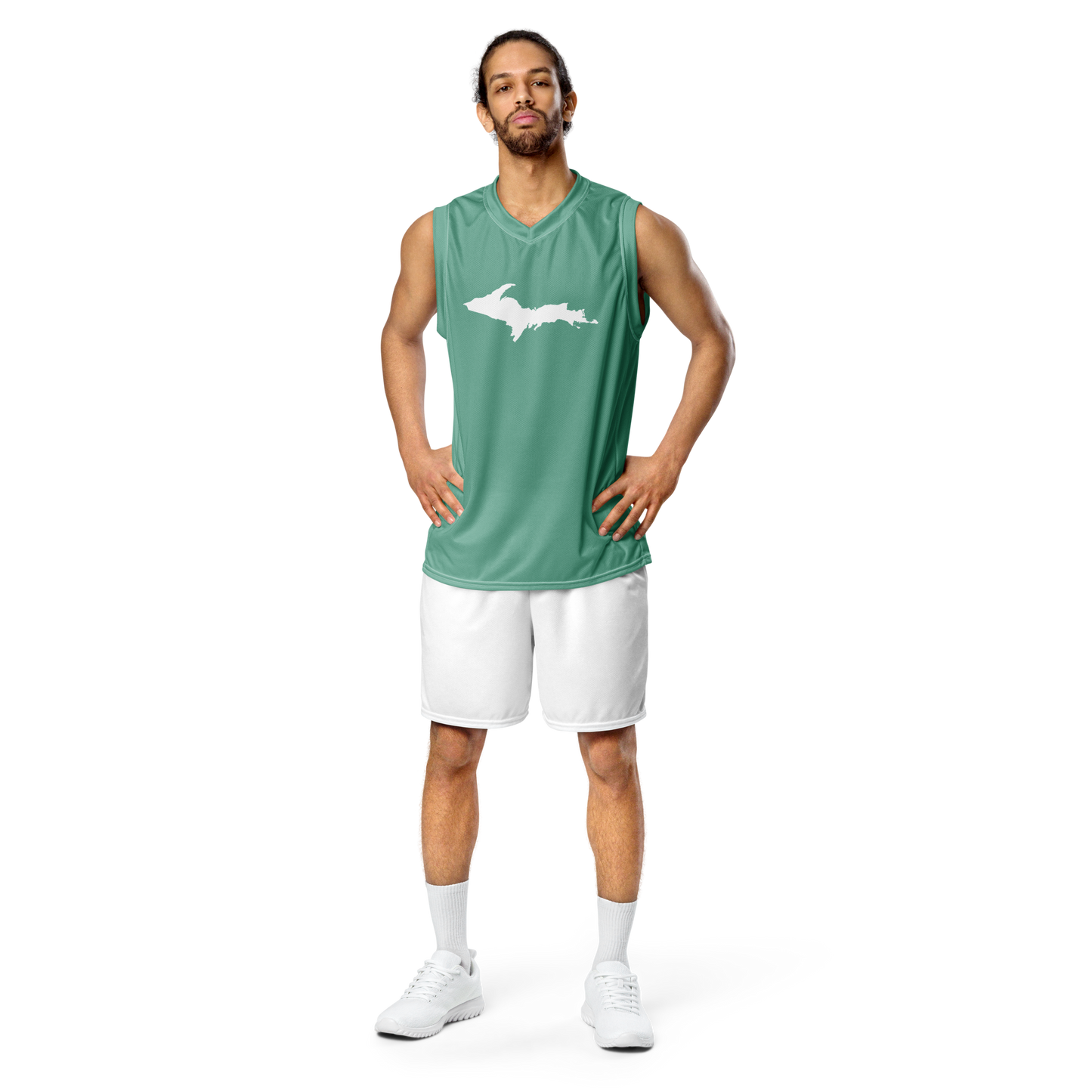 Michigan Upper Peninsula Basketball Jersey ( w/ UP Outline) | Unisex - Metallic Mint Green