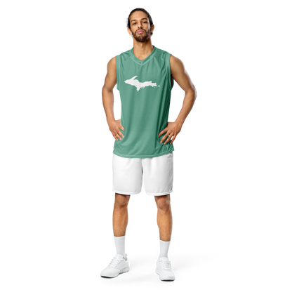 Michigan Upper Peninsula Basketball Jersey ( w/ UP Outline) | Unisex - Metallic Mint Green