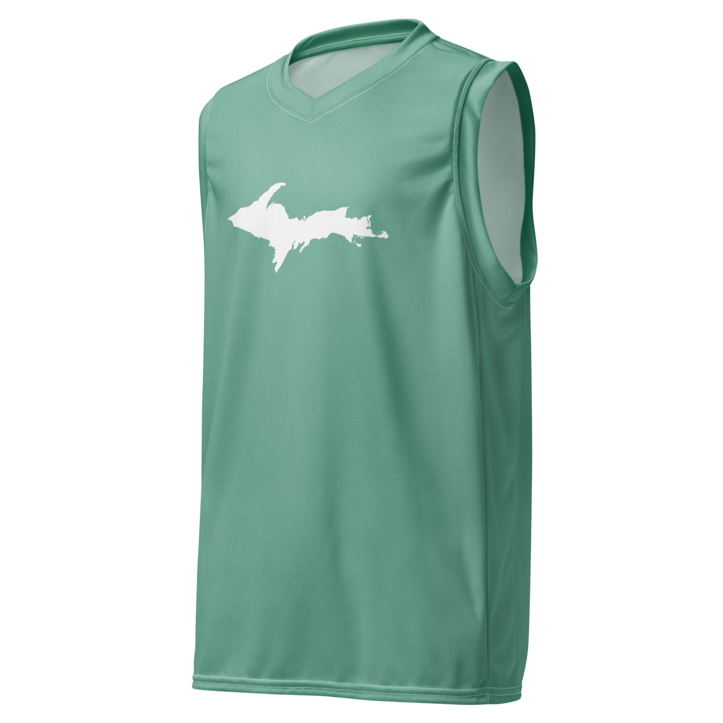 Michigan Upper Peninsula Basketball Jersey ( w/ UP Outline) | Unisex - Metallic Mint Green