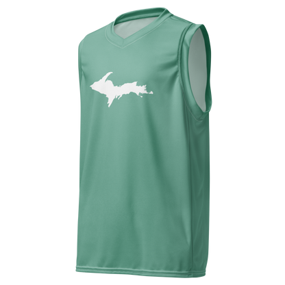 Michigan Upper Peninsula Basketball Jersey ( w/ UP Outline) | Unisex - Metallic Mint Green