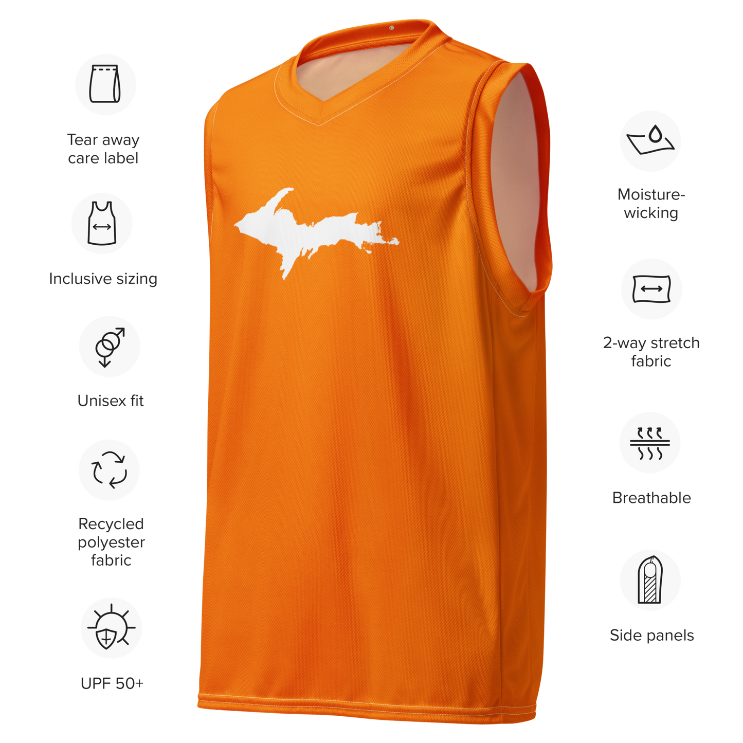 Michigan Upper Peninsula Basketball Jersey (w/ UP Outline) | Unisex - Safety Orange