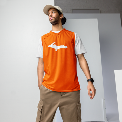 Michigan Upper Peninsula Basketball Jersey (w/ UP Outline) | Unisex - Safety Orange