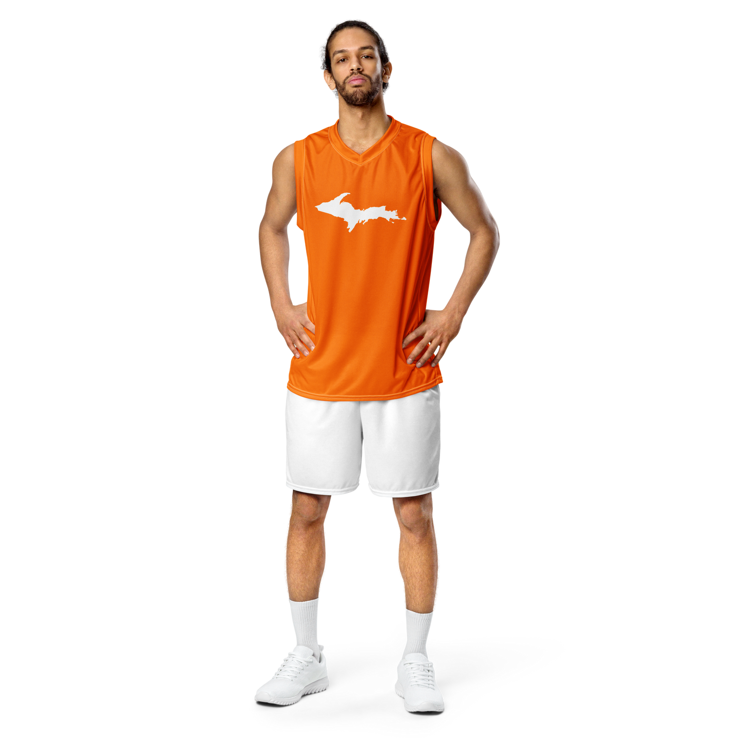 Michigan Upper Peninsula Basketball Jersey (w/ UP Outline) | Unisex - Safety Orange