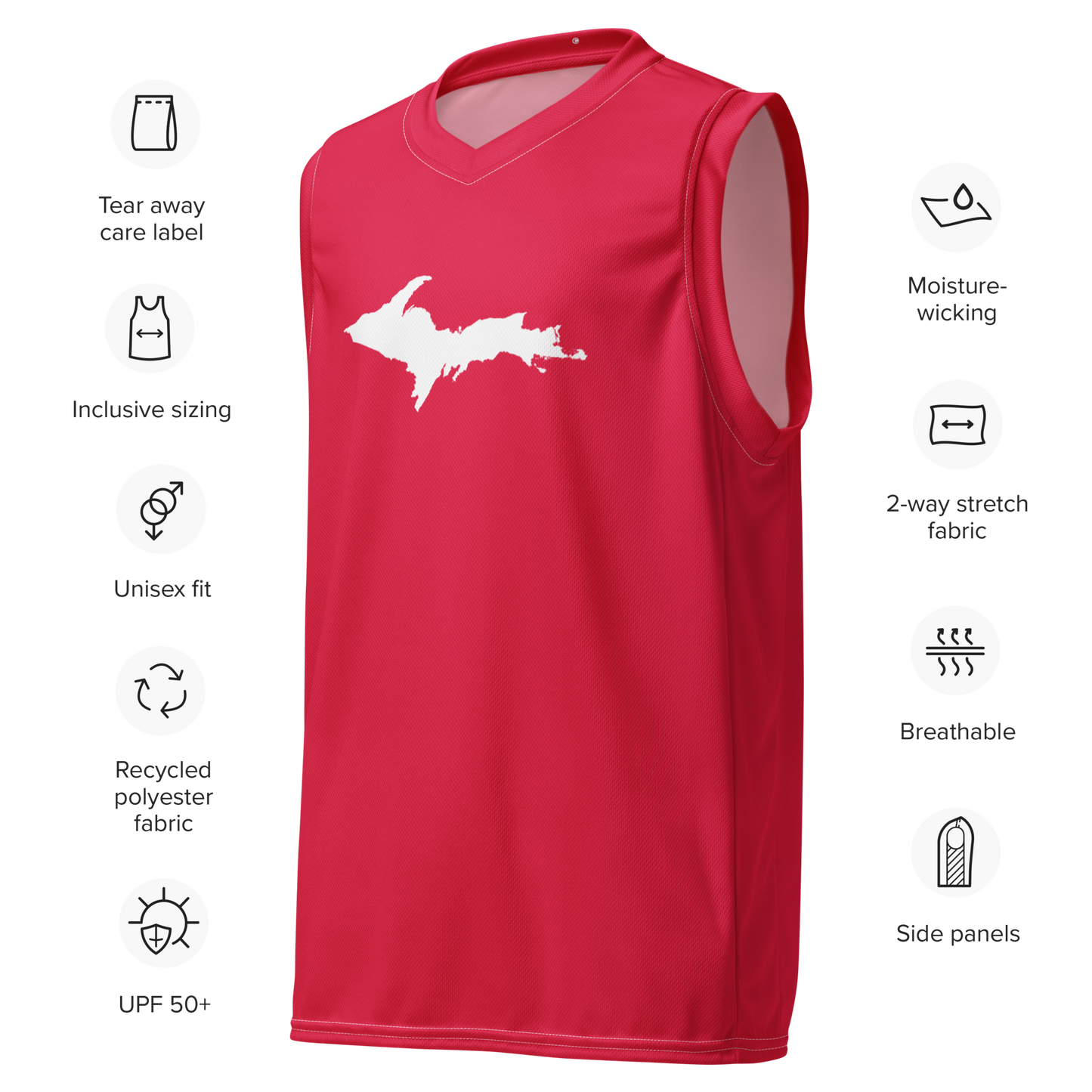 Michigan Upper Peninsula Basketball Jersey (w/ UP Outline) | Unisex - Lighthouse Red