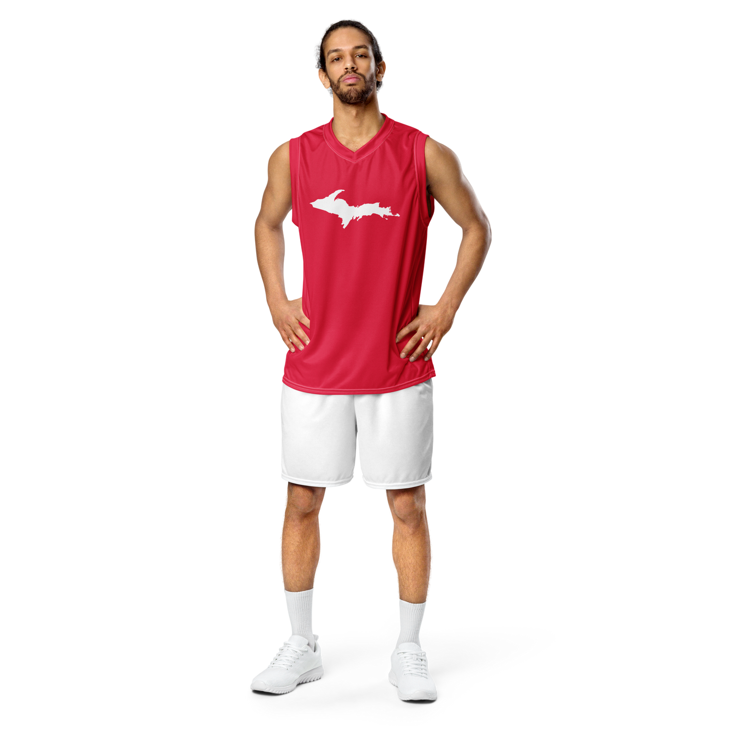 Michigan Upper Peninsula Basketball Jersey (w/ UP Outline) | Unisex - Lighthouse Red