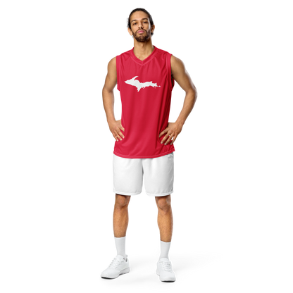 Michigan Upper Peninsula Basketball Jersey (w/ UP Outline) | Unisex - Lighthouse Red