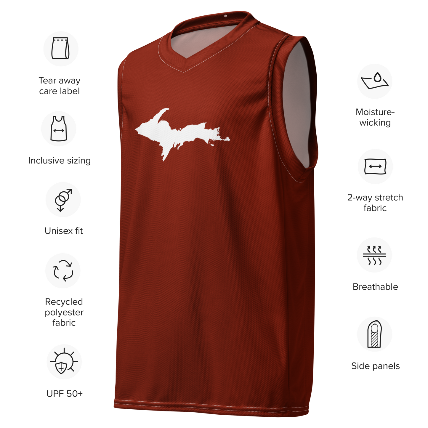 Michigan Upper Peninsula Basketball Jersey (w/ UP Outline) | Unisex - Cherryland Red