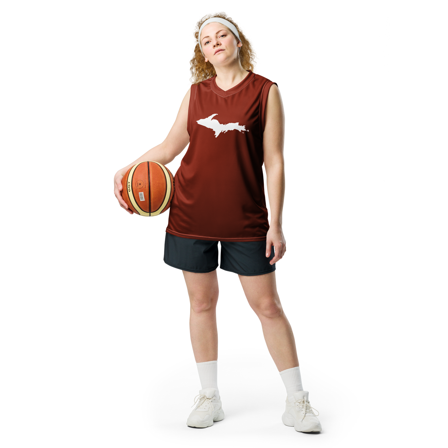 Michigan Upper Peninsula Basketball Jersey (w/ UP Outline) | Unisex - Cherryland Red