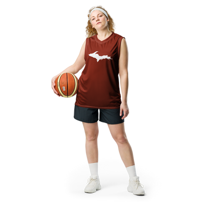 Michigan Upper Peninsula Basketball Jersey (w/ UP Outline) | Unisex - Cherryland Red