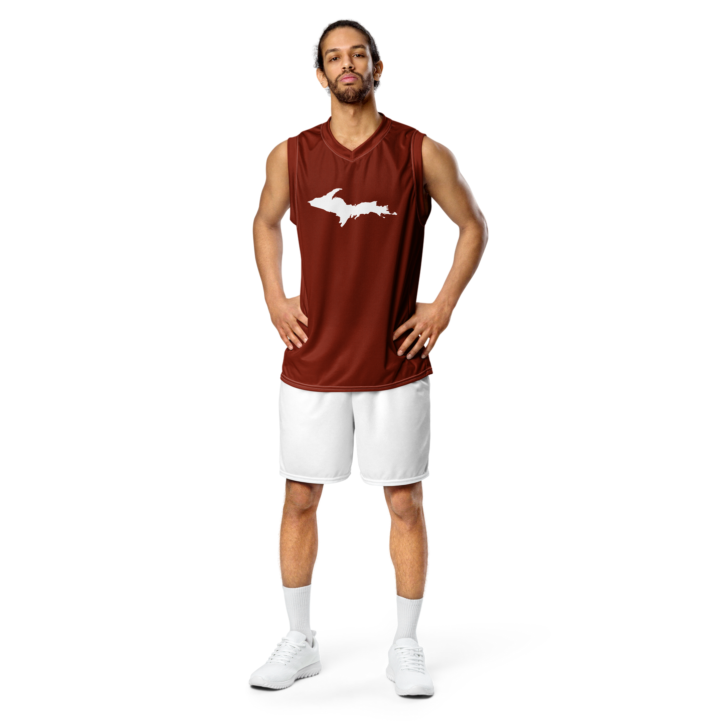 Michigan Upper Peninsula Basketball Jersey (w/ UP Outline) | Unisex - Cherryland Red