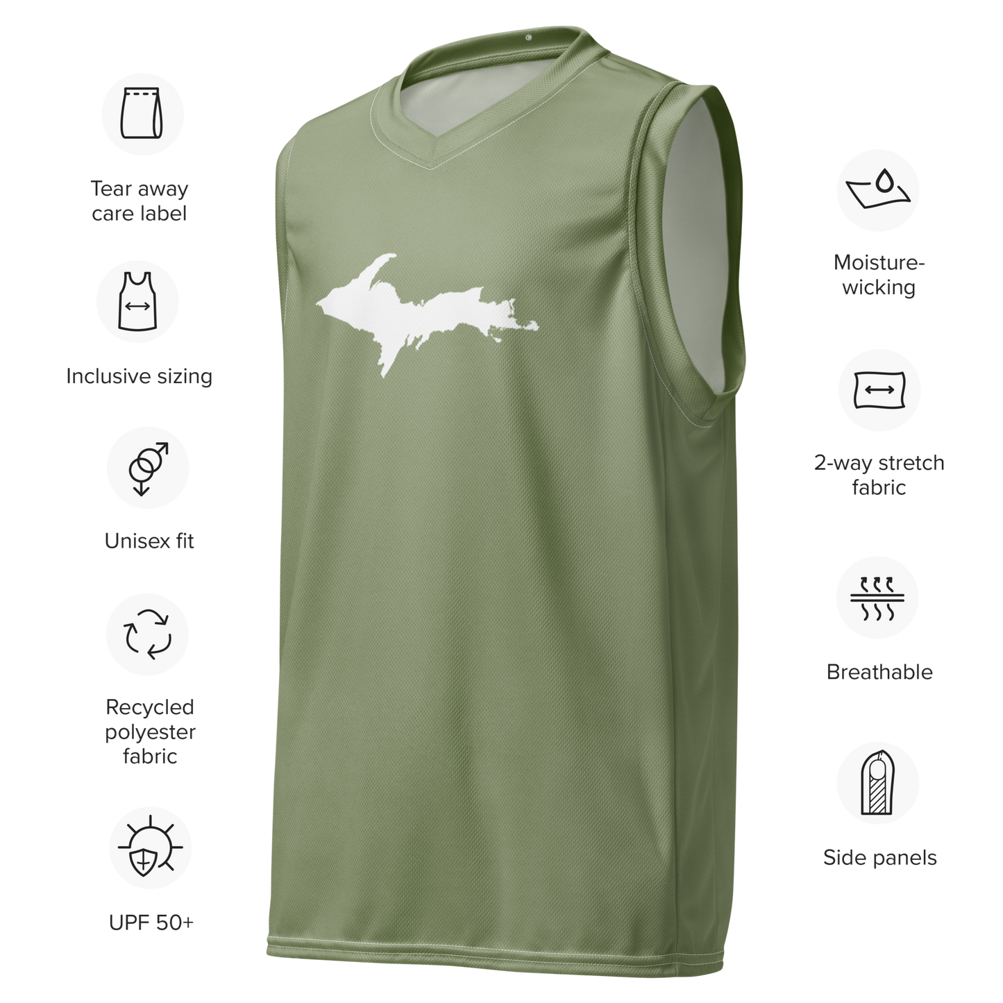 Michigan Upper Peninsula Basketball Jersey (w/ UP Outline) | Unisex - Beachgrass Green