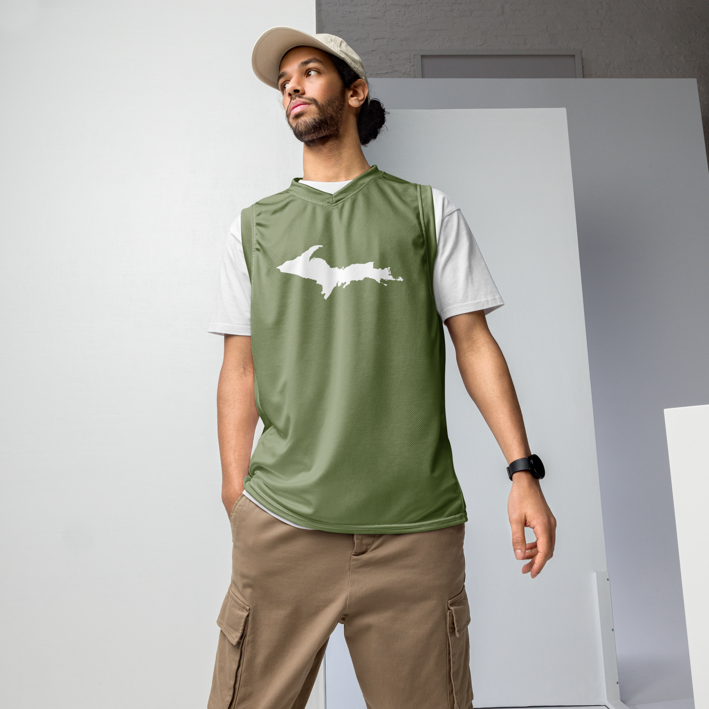 Michigan Upper Peninsula Basketball Jersey (w/ UP Outline) | Unisex - Beachgrass Green