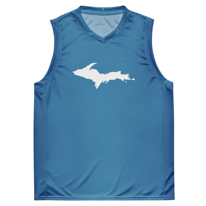 Michigan Upper Peninsula Basketball Jersey (w/ UP Outline) | Unisex - Lake Michigan Blue