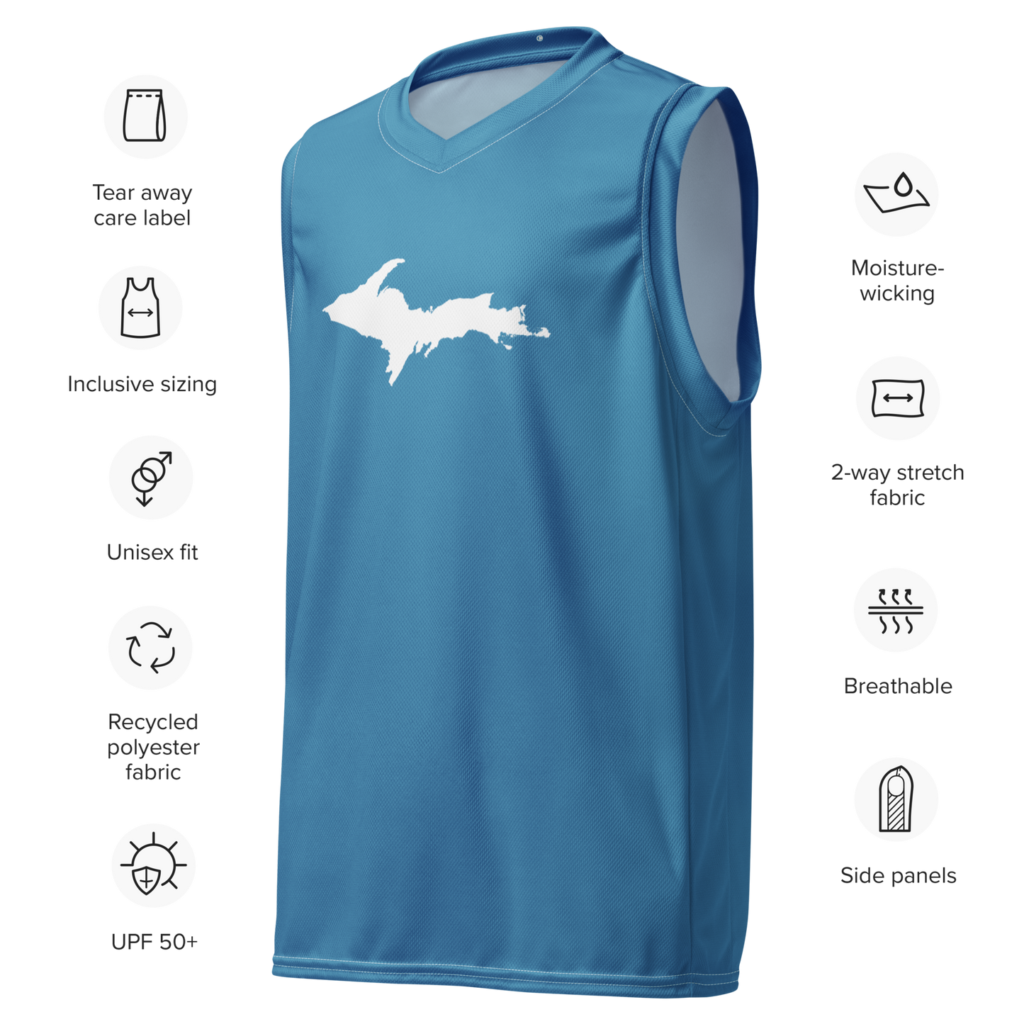 Michigan Upper Peninsula Basketball Jersey (w/ UP Outline) | Unisex - Lake Michigan Blue