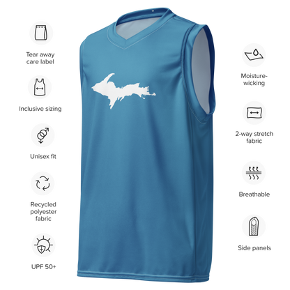 Michigan Upper Peninsula Basketball Jersey (w/ UP Outline) | Unisex - Lake Michigan Blue