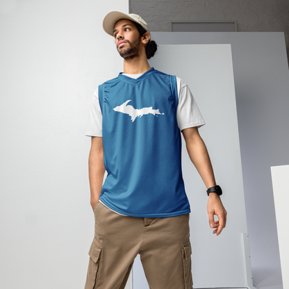 Michigan Upper Peninsula Basketball Jersey (w/ UP Outline) | Unisex - Lake Michigan Blue